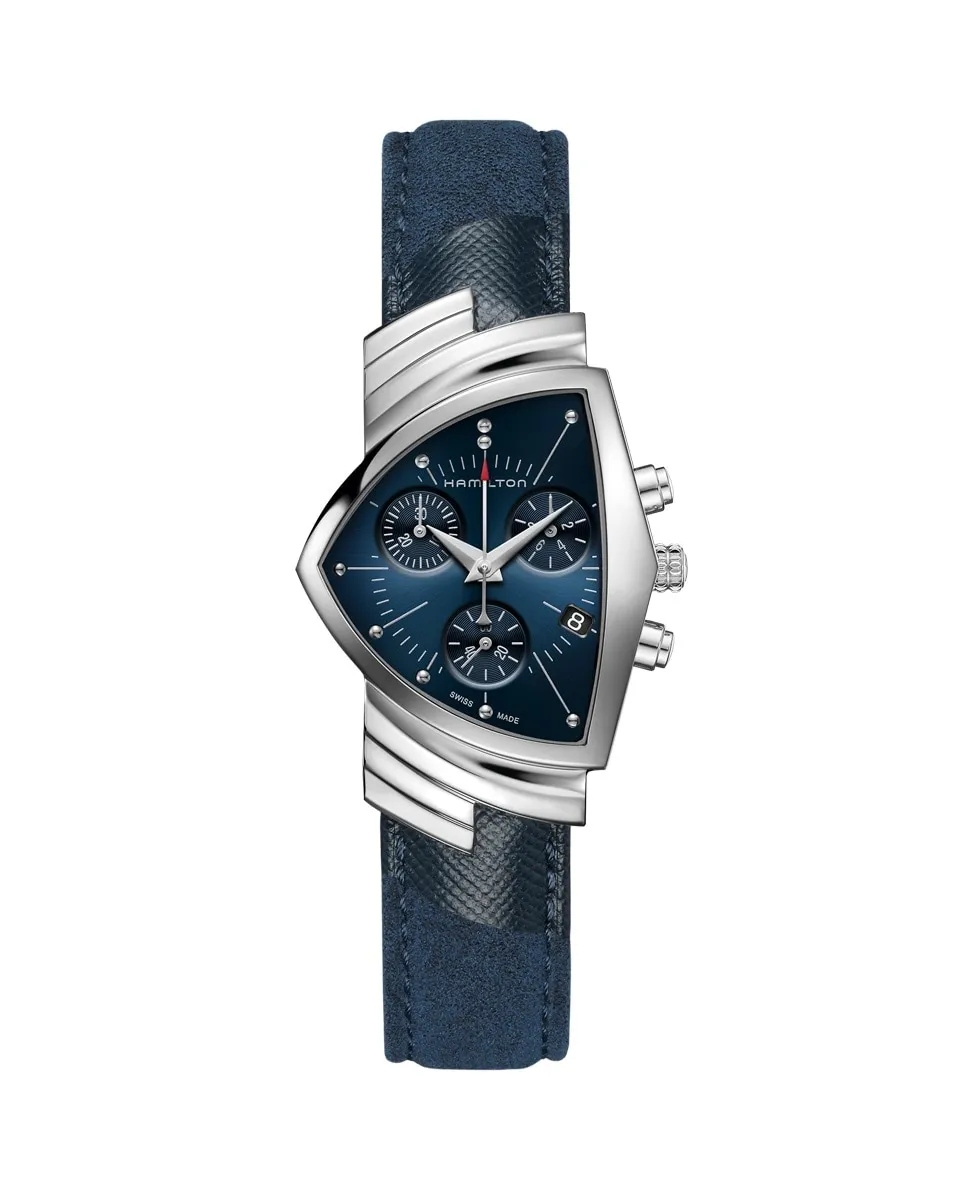 

Мужские кварцевые часы-хронограф Ventura L H24432941 с кожаным ремешком Hamilton, синий