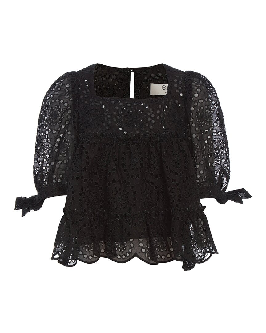 

Sea New York Maeve Топ с рукавами-фонариками и ажурными вставками, черный