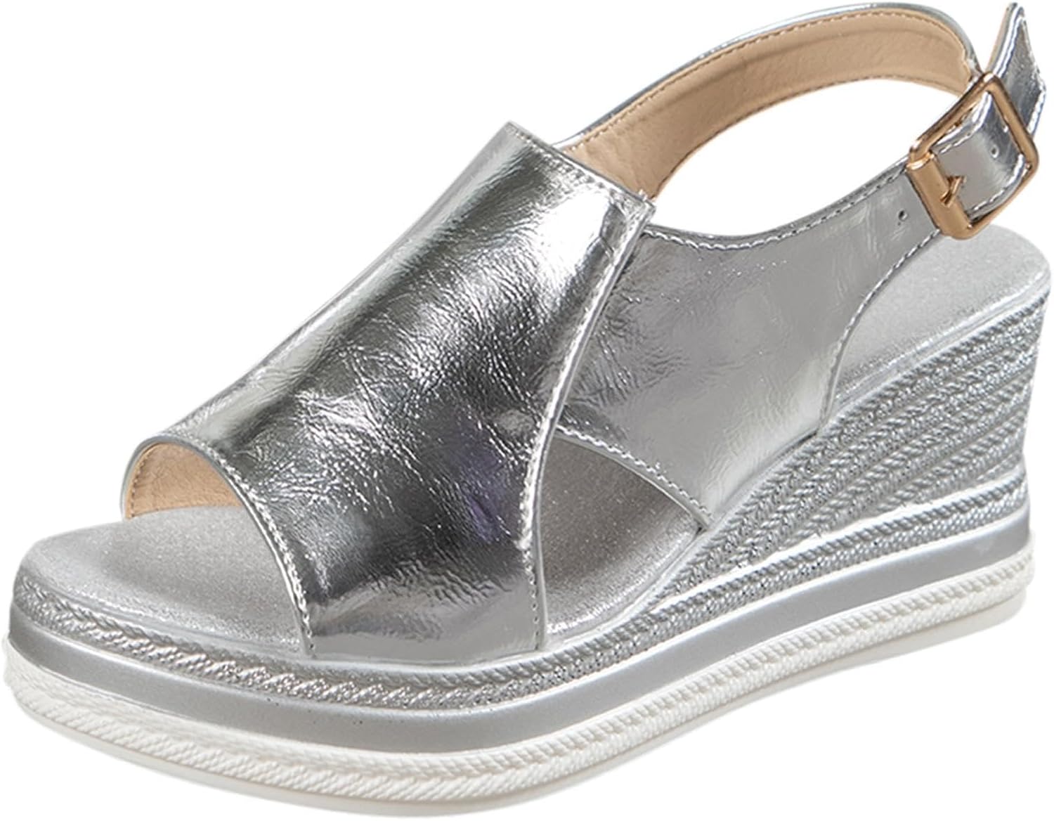 

Женские ортопедические босоножки на танкетке, летние открытые сандалии с платформой, нескользящие с мягкой кожаной стелькой, модные сандалии с ремешком на пятке, пляжная обувь для прогулок, для дома и улицы Tazeap, серебро