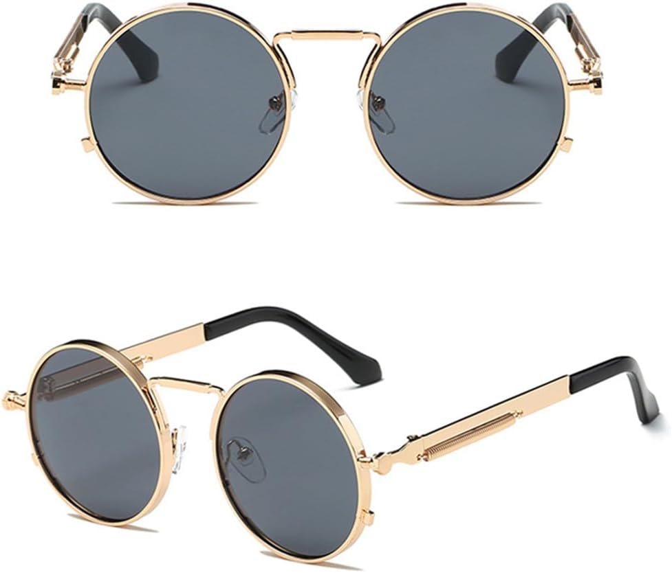 

Винтажные мужские солнцезащитные очки для женщин в стиле панк, металлическая оправа, круглые солнцезащитные очки для мужчин, защита от ультрафиолета UV400 HDUBFY, C4 Gold-grey