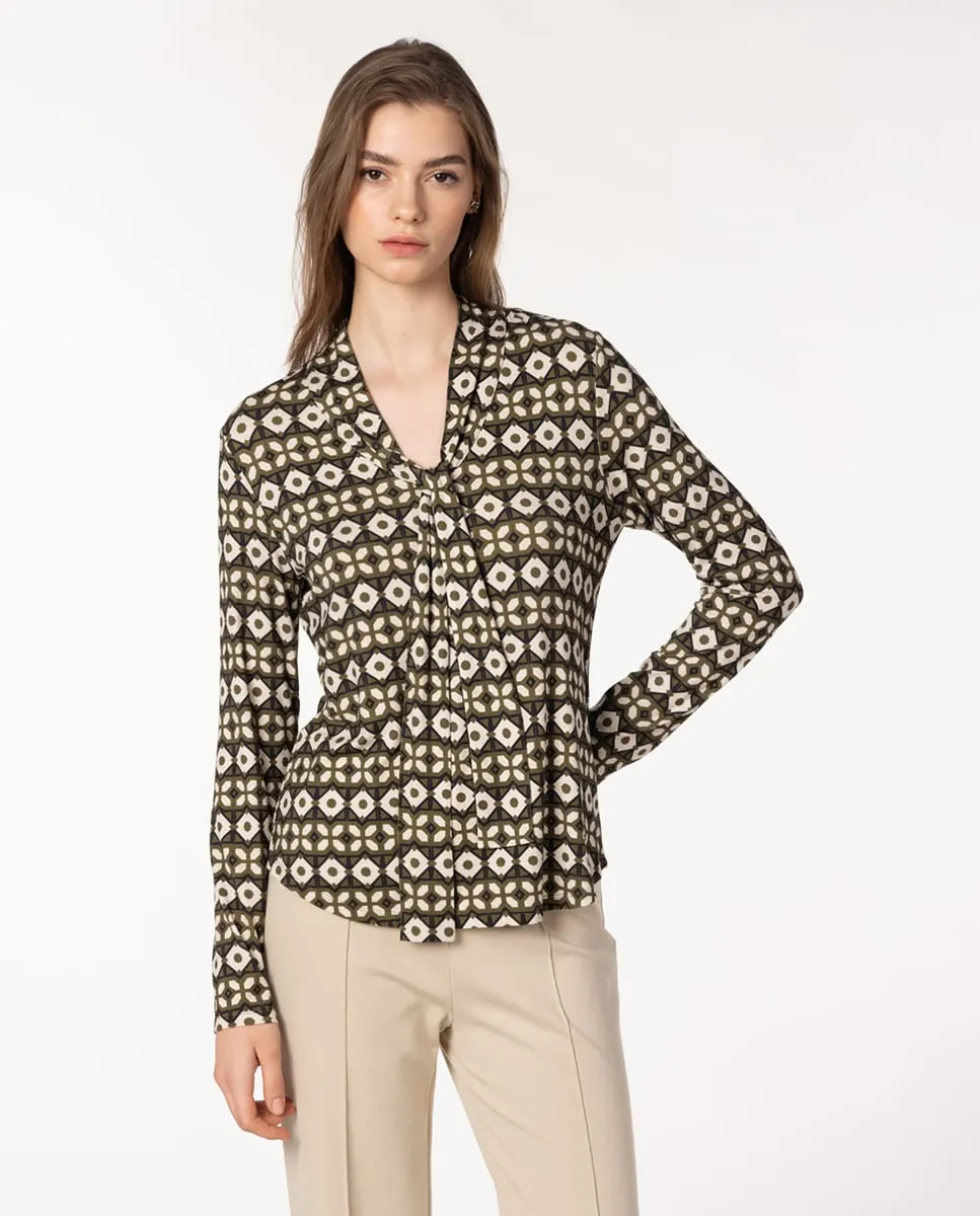 

Женская футболка из кругового трикотажа с геометрическим принтом Naulover, зеленовато-коричневый