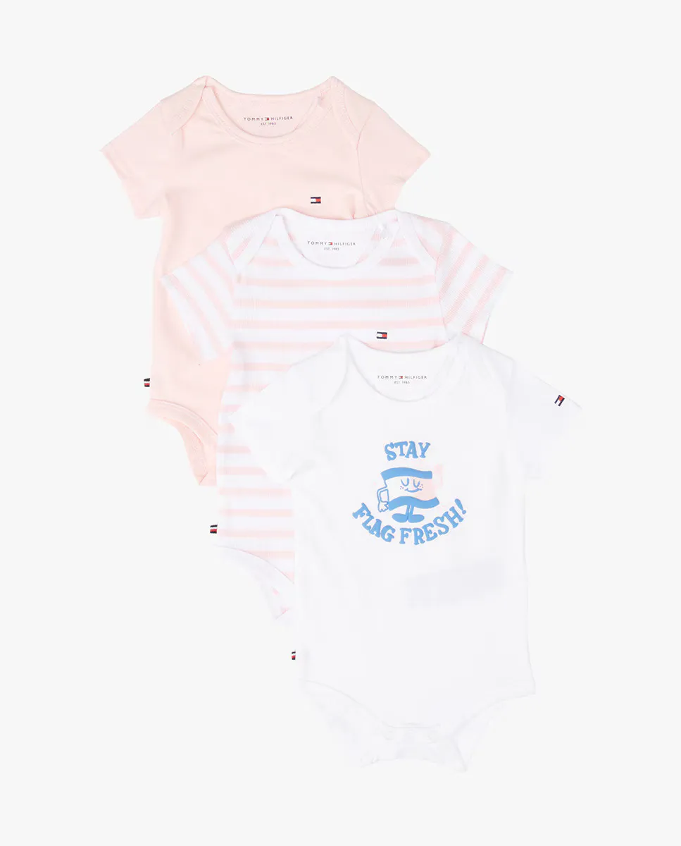 

Подарочный набор для девочки из трех боди с вышитым логотипом Tommy Hilfiger, цвет Rosa
