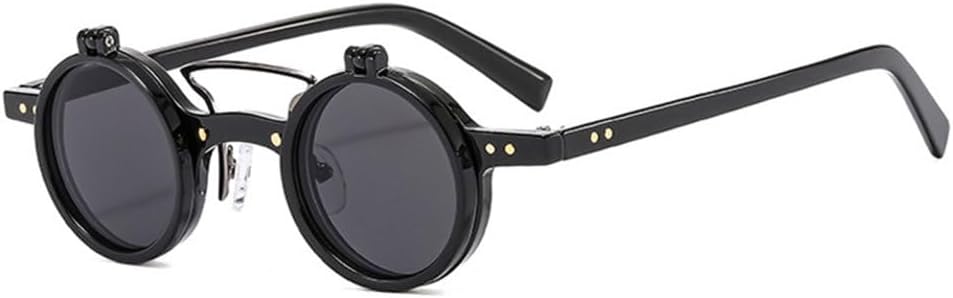 

Популярные модные маленькие круглые панк-солнцезащитные очки с двойной перемычкой для женщин, ретро-очки с откидными линзами, защита от УФ-излучения UV400, мужские солнцезащитные очки с заклепками TYUVIVO, Black Grey