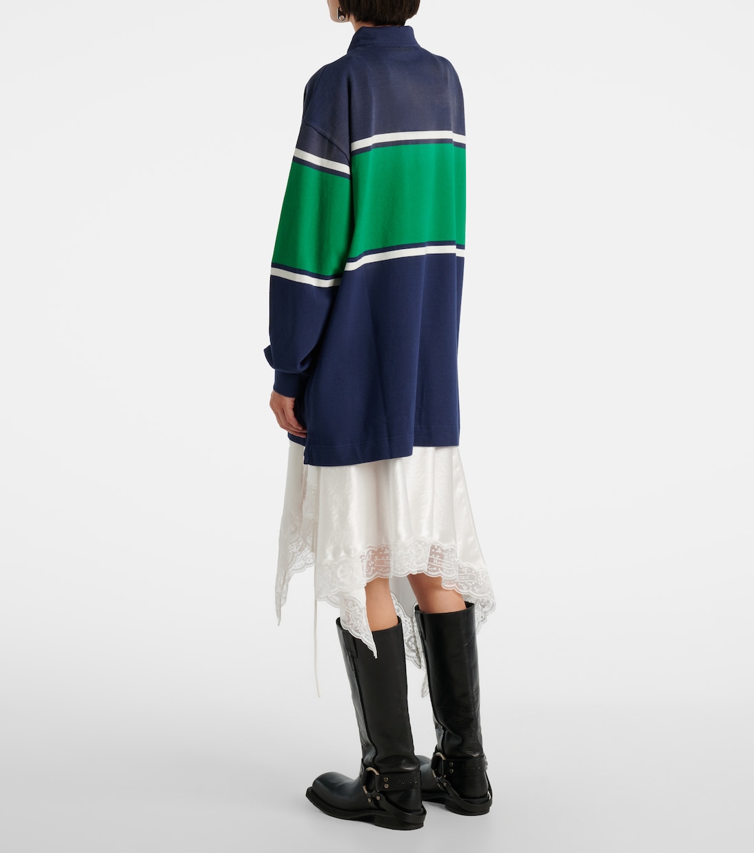 Платье-свитер поло из хлопкового джерси Acne Studios, Navy/Green — фото 3