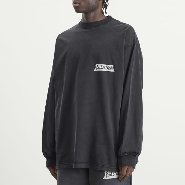 Футболка с длинным рукавом и малярным скотчем, свободного кроя Balenciaga, faded washed черный — фото 2