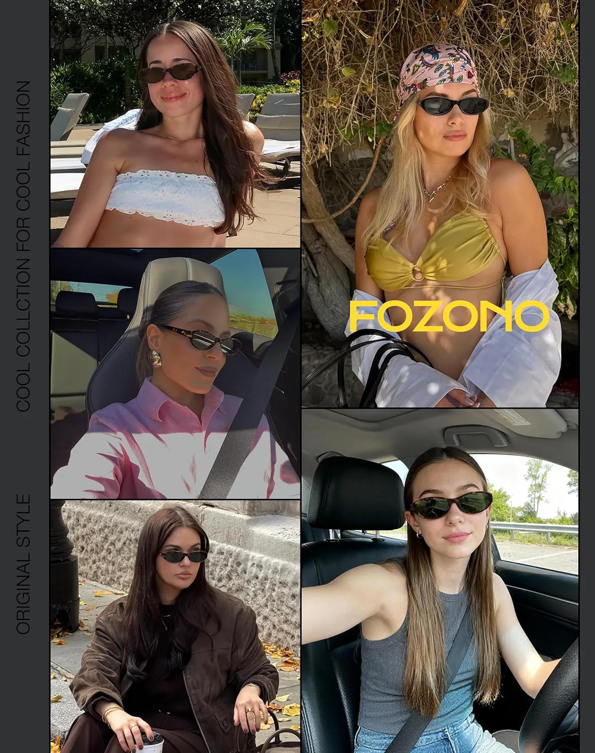 

Ретро-солнцезащитные очки узкой овальной формы для женщин, модные маленькие винтажные солнцезащитные очки с защитой от УФ-излучения FZN824 Fozono, Tortoise/Gray