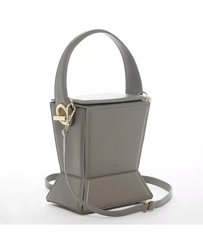 

Серая кожаная сумка-ведро Unique Leather, женская сумка через плечо SUSU