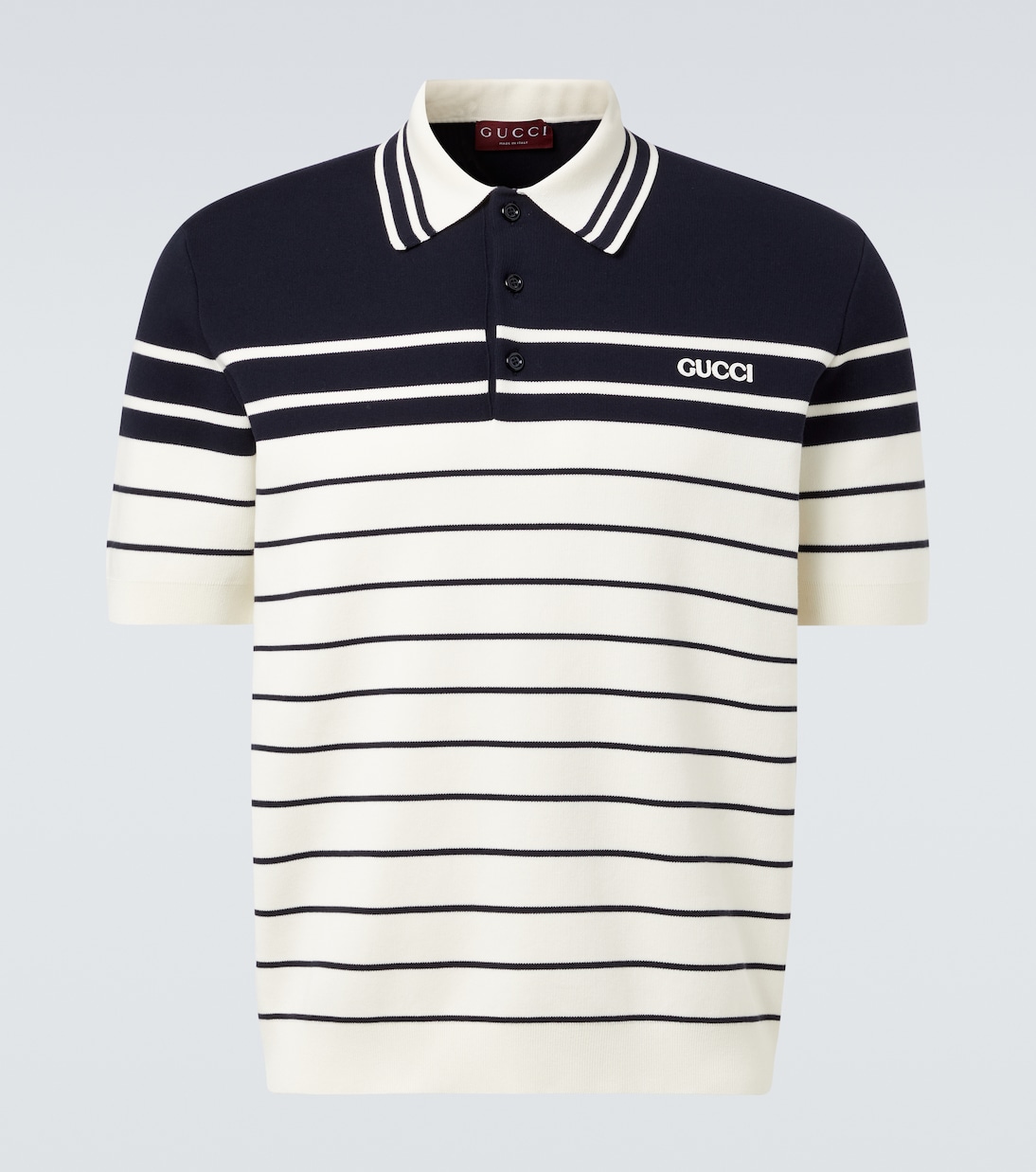 

Поло из полосатого хлопка с логотипом Gucci, White/Navy/Mc