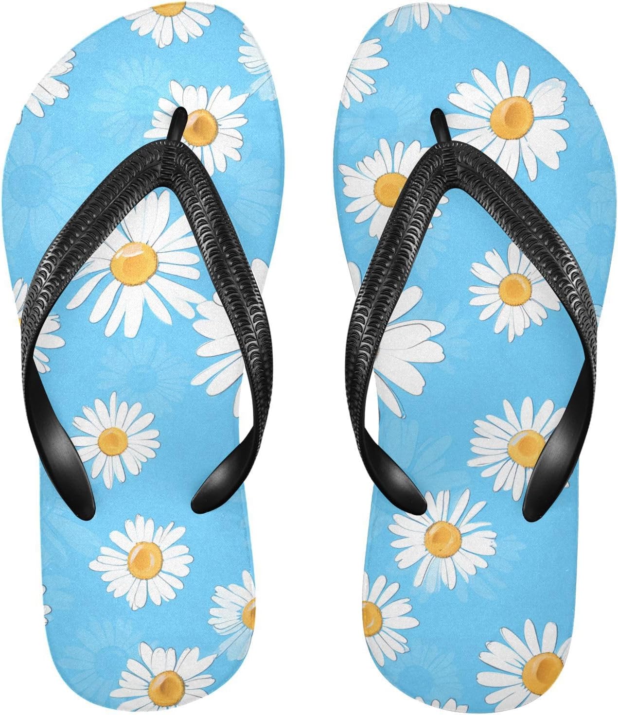 

Шлепанцы с цветочным рисунком и ромашками, голубые, для пляжа, душа, резиновые нескользящие летние тапочки для женщин и мужчин Sinestour