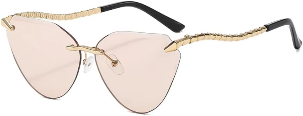 

Роскошные стильные женские солнцезащитные очки без оправы «кошачий глаз» с металлическим цоколем, модные мужские очки для путешествий, в стиле панк, с защитой от УФ-излучения UV400 TVTBBVV, Gold Champagne