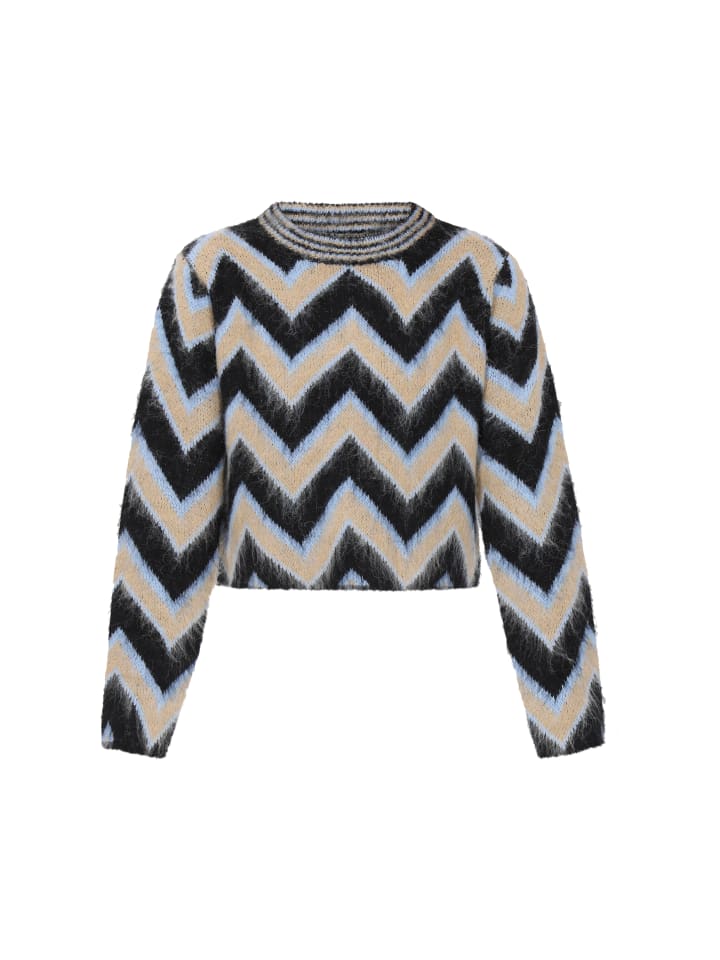 

Женский свитер черного цвета с разноцветными вставками IZIA