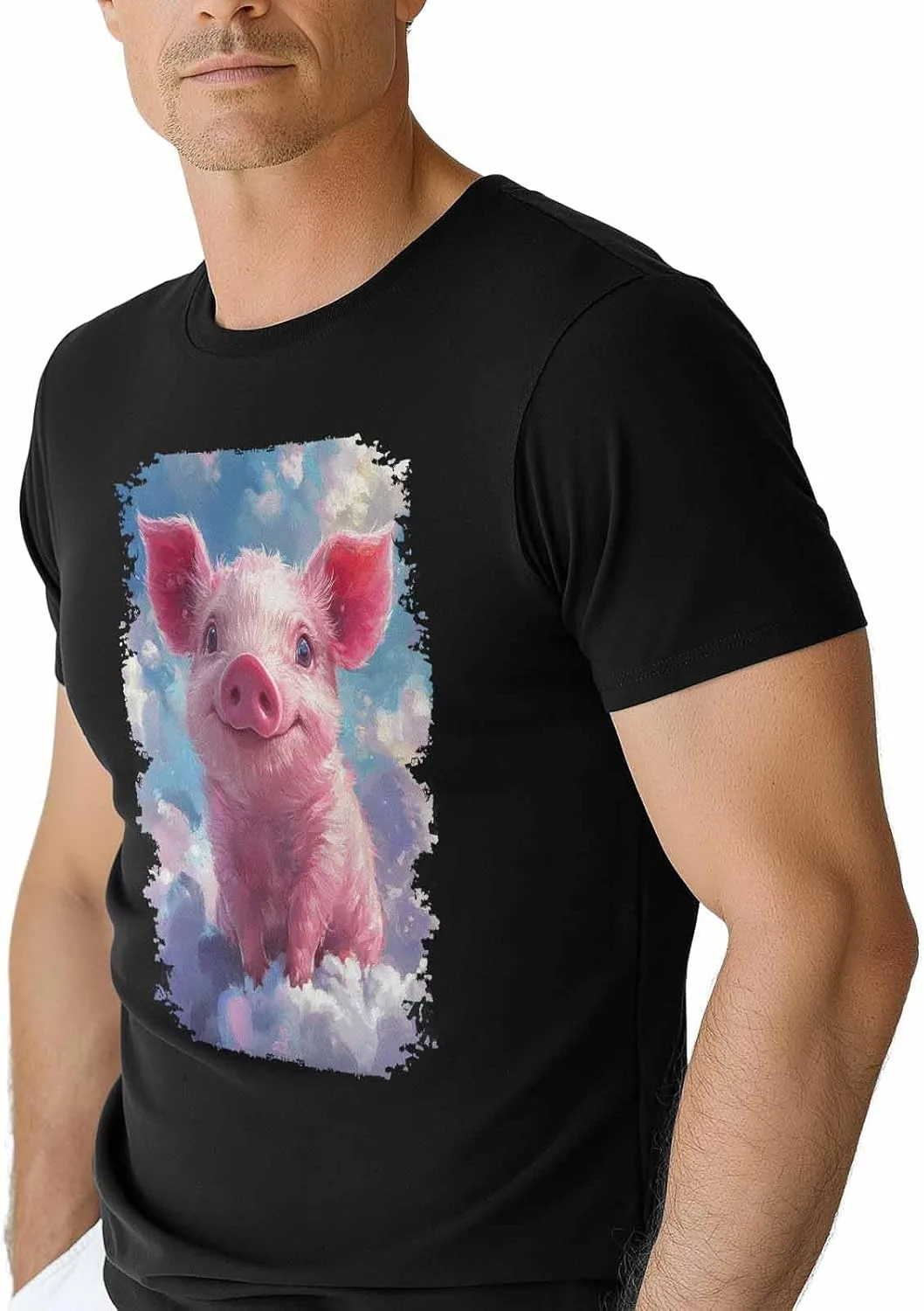 

Футболка для мужчин, Pink Pig, Crew Neck, хлопок, короткий рукав, Cloud Space NITBANLA