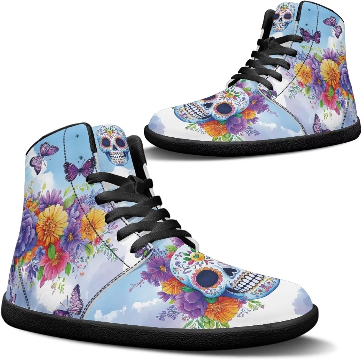 

Кроссовки Jeiento Skull High Top для мужчин с эффектом босоного бега, дышащие, Mexican Sugar Skull