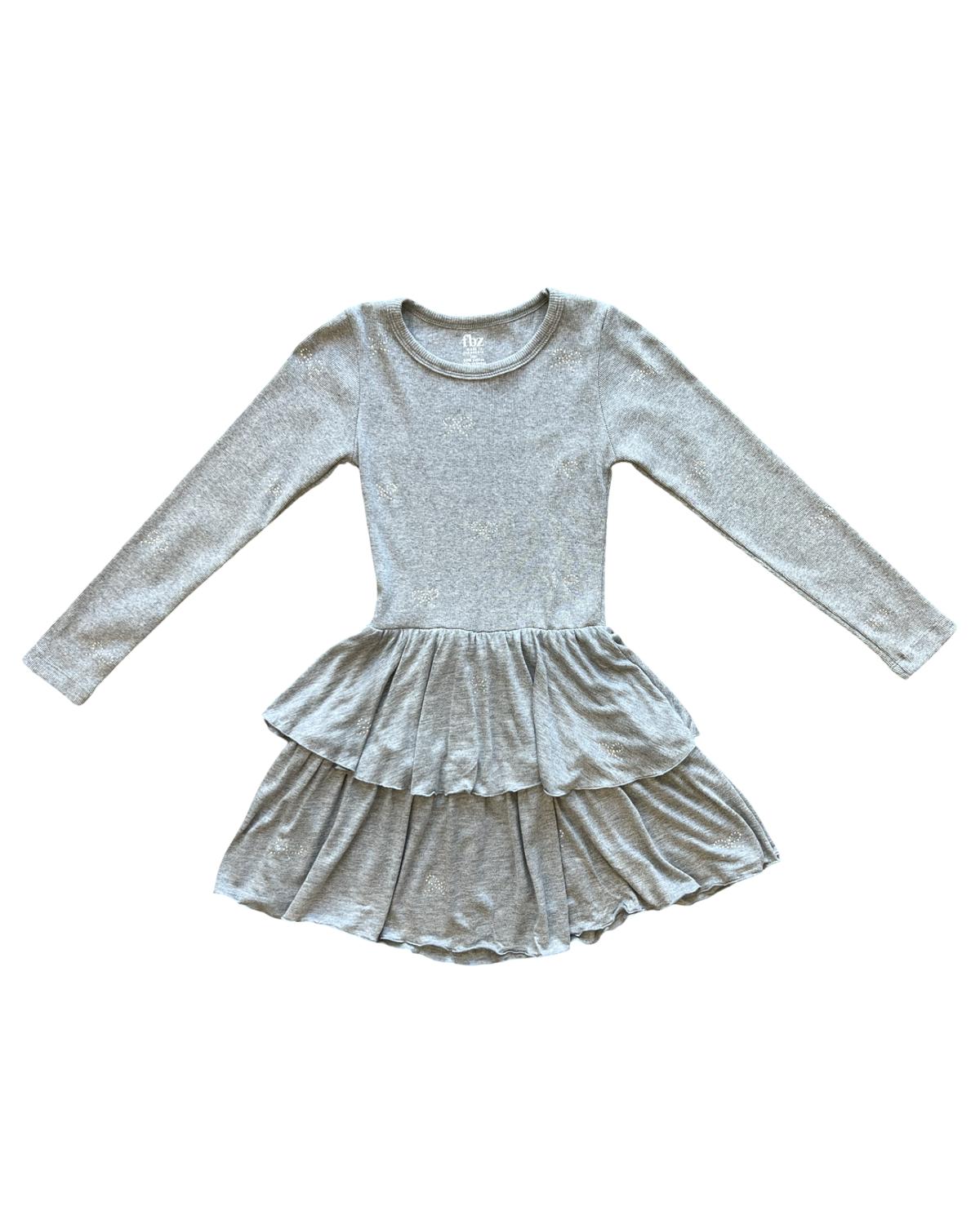 

Платье для девочки с бантами по всей поверхности, оборками и кристаллами, средне-серое Flowers By Zoe, Medium Grey