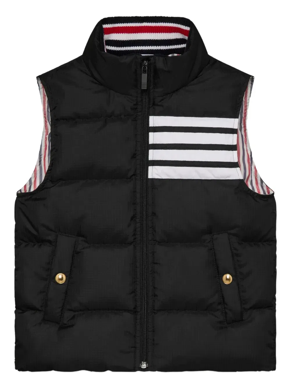 Дутый жилет с полосками 4-Bar Thom Browne Kids, черный