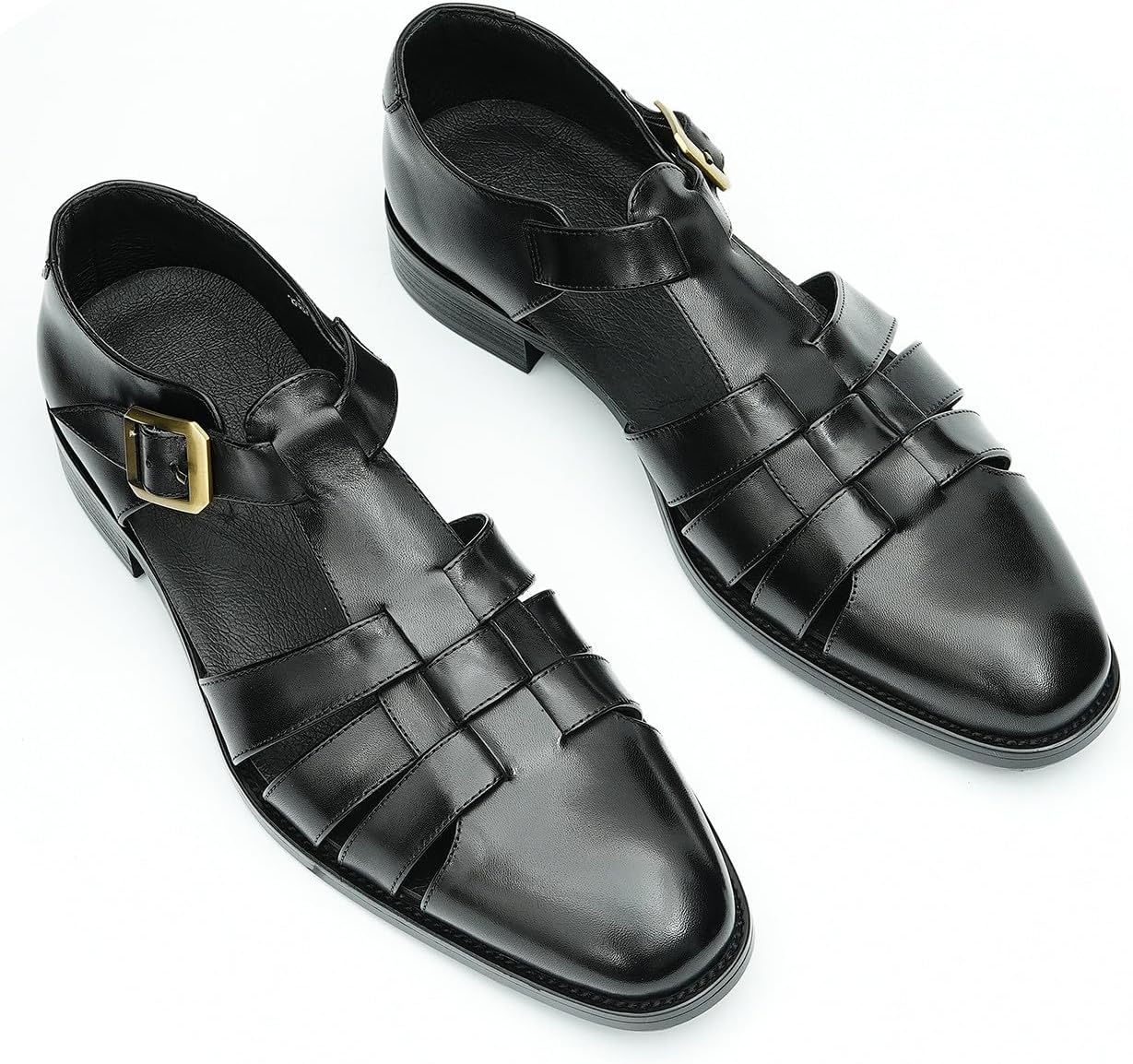 Сандалии Santimon Mens из кожи для мужчин - повседневная обувь, стильные модные летние сандалии-рыбаки с регулировкой пряжки и дышащие, для бизнеса, черный — фото 4