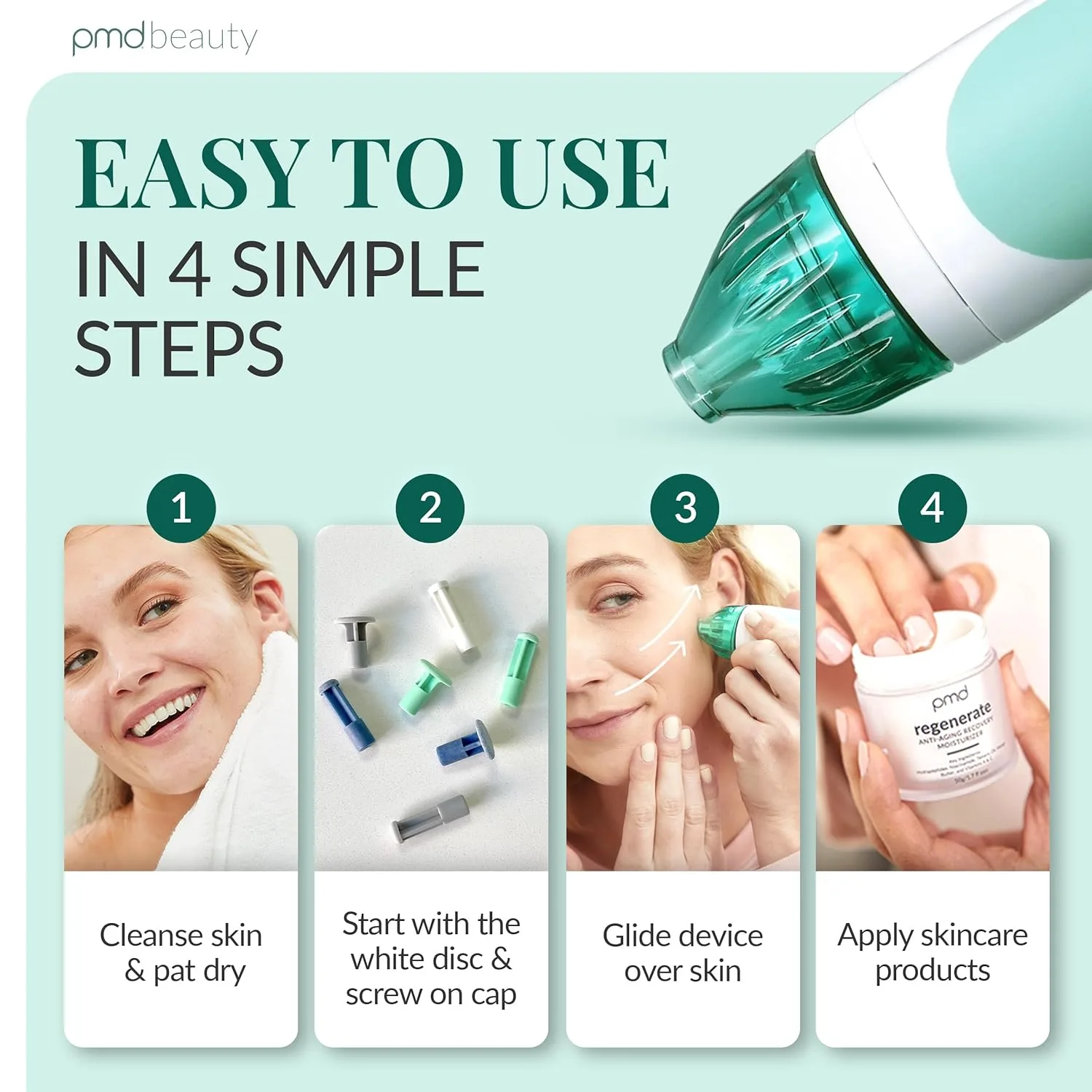 PMD Beauty Personal Microderm Classic - Набор для домашнего использования, инструмент для отшелушивания кожи лица, микродермабразия для ухода за кожей лица и тела. Pmd Personal Microderm, Teal — фото 4