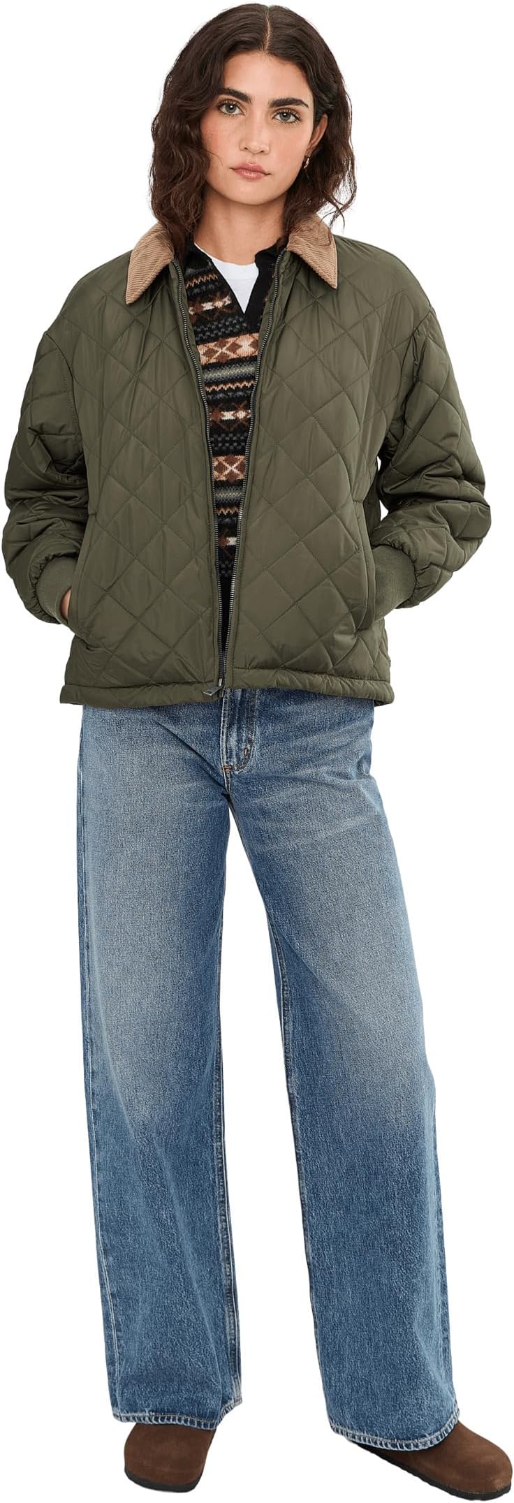 Женская стеганая куртка с ромбовидным узором и воротником-стойкой Levi's, Army Green — фото 2