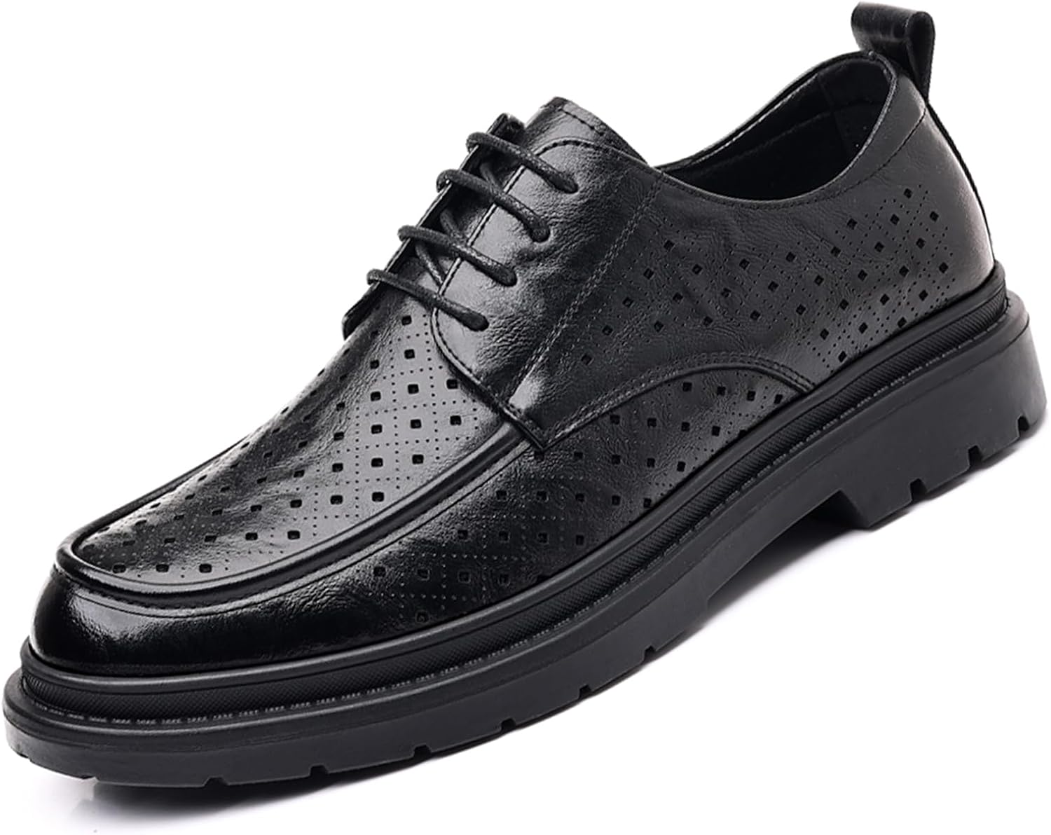 

Мужские кожаные оксфорды на платформе с перфорацией, дышащие, на шнуровке, деловые, повседневные туфли для офиса, комфортные для хождения Ptnoka, черный