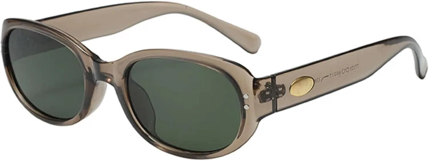 

Винтажные роскошные овальные солнцезащитные очки с заклепками для женщин и мужчин, для активного отдыха, защита от УФ-излучения UV400 TOIPASTN, Tea Gray Green