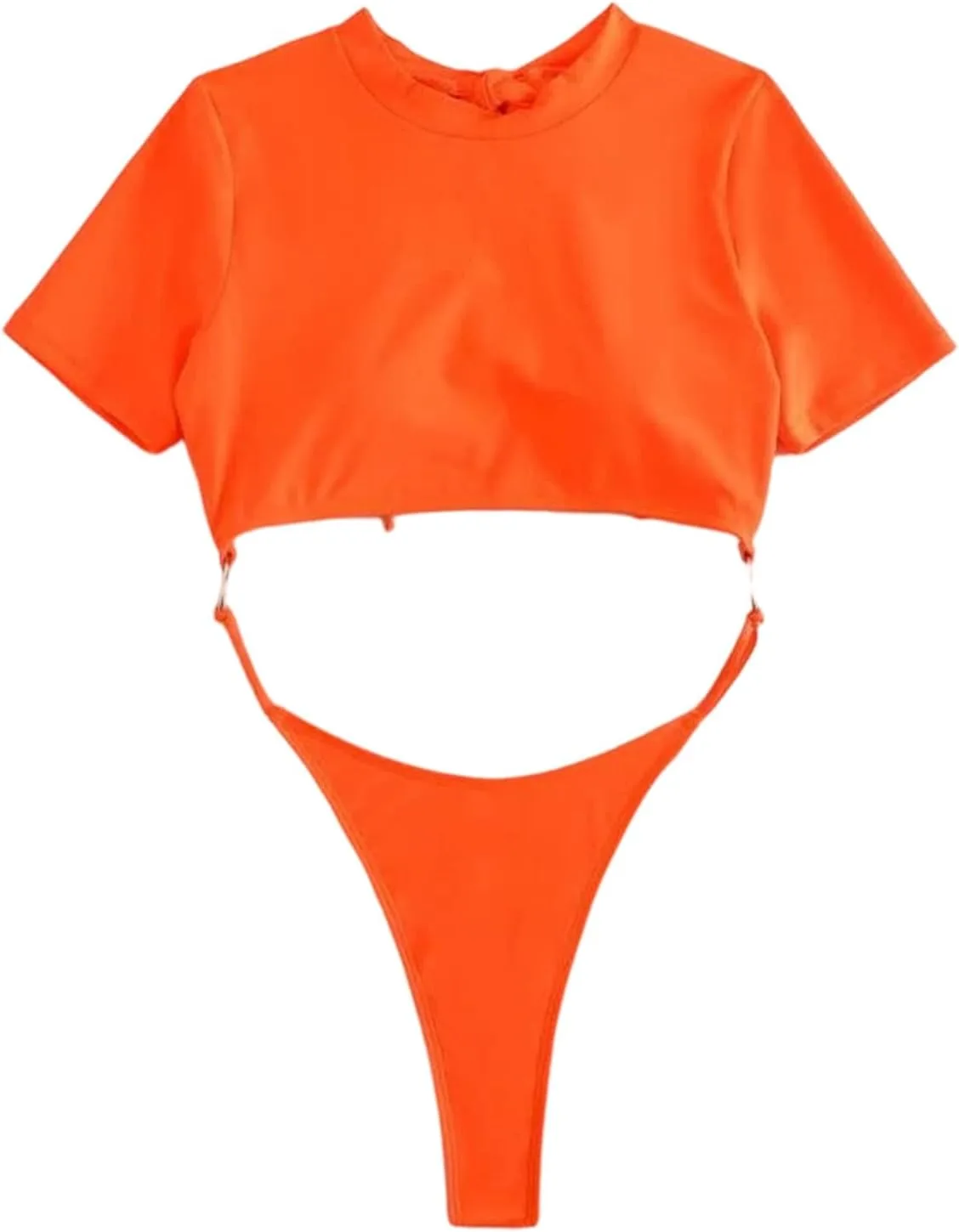 Женский слитный купальник с высокой талией, однотонный, сексуальный, с облегающим силуэтом, регулируемый, для тренировок, поддержки и повседневной носки Generic, оранжевый — фото 4