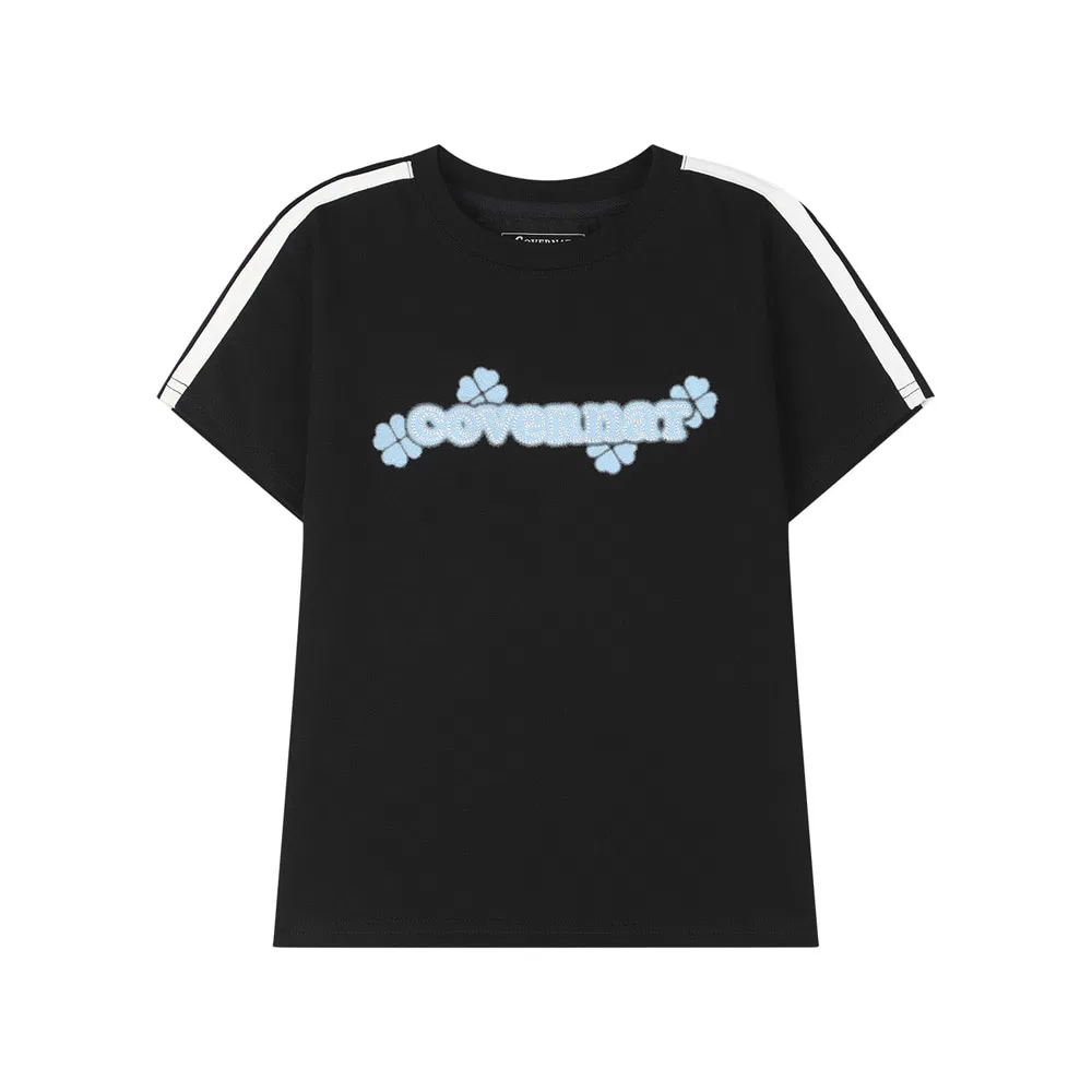 Детская футболка с цветочным логотипом Cooper, чёрная, от Covernat Kids