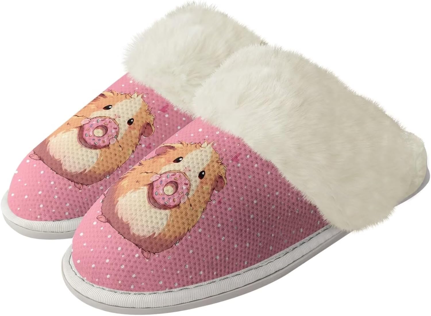 

Домашние тапочки для мужчин и женщин, мягкие, теплые, пушистые, с закрытым носком и противоскользящей подошвой, унисекс, повседневные, для дома, спальни Watdotory, Doughnut Guinea Pig