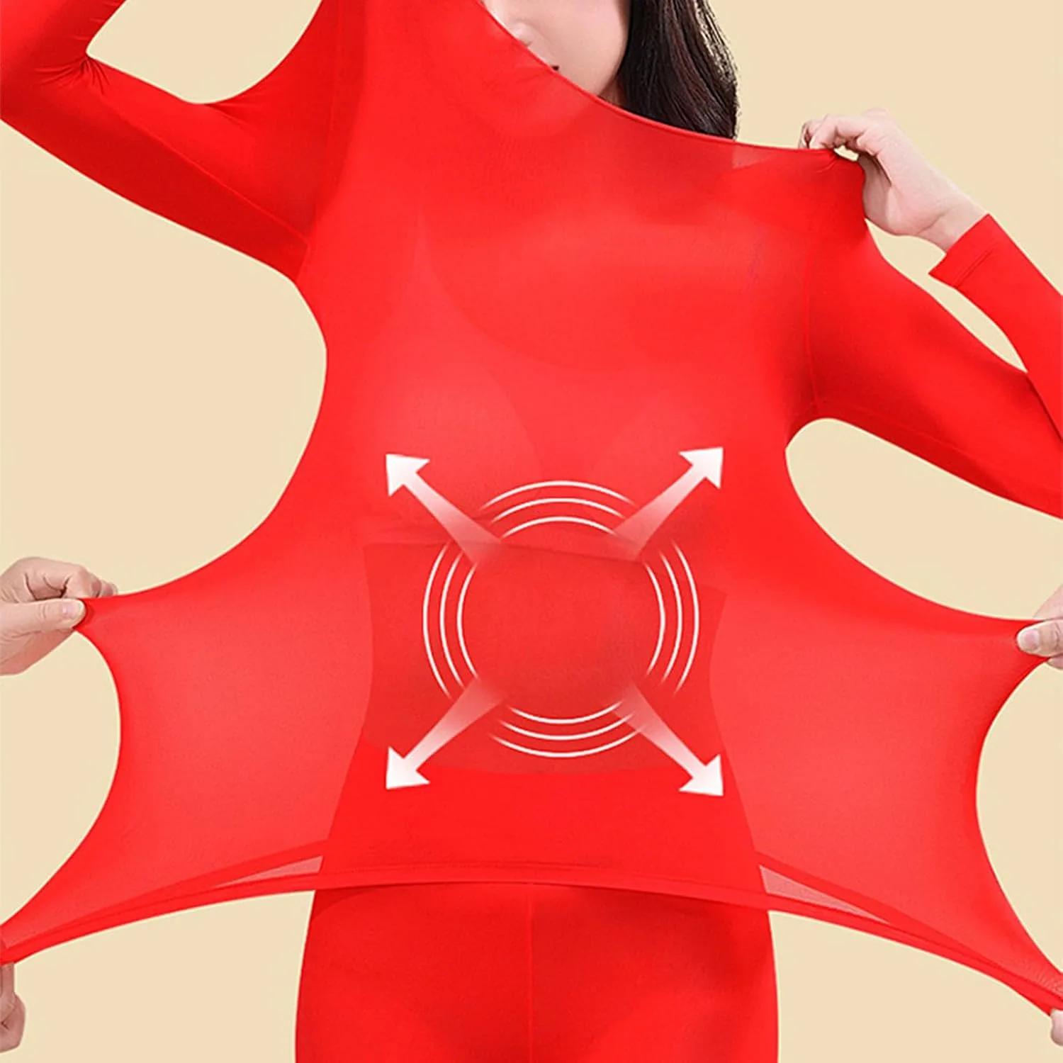Комплект термобелья для женщин: бесшовные кальсоны, теплые флисовые подкладки, рубашка с длинными рукавами, леггинсы, топ и брюки для отдыха Generic, красный — фото 3