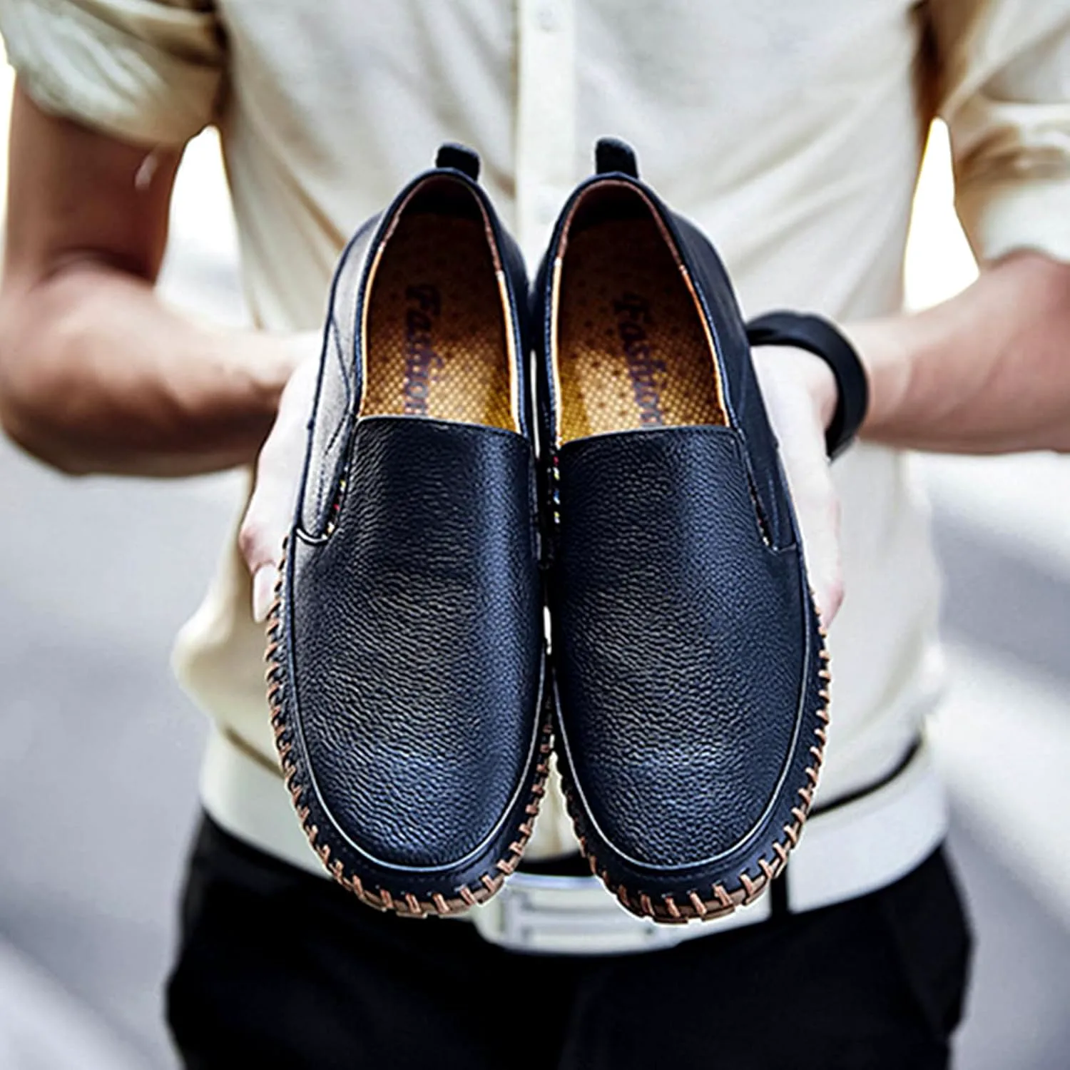 

Мужские лоферы повседневные лоферы пенни туфли кожаные для вождения и ходьбы, плоские, повседневные лодочные, легкие, дышащие, без шнурков, мужские туфли-бобы SecondWinterDJ, синий