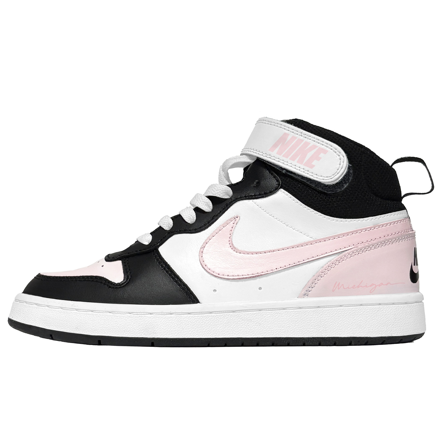 

Nike Court Borough 2 Pink Ink Girl Slip Resistant Abrasion Resistant Mid top Детские скейтборд-кроссовки Black Pink