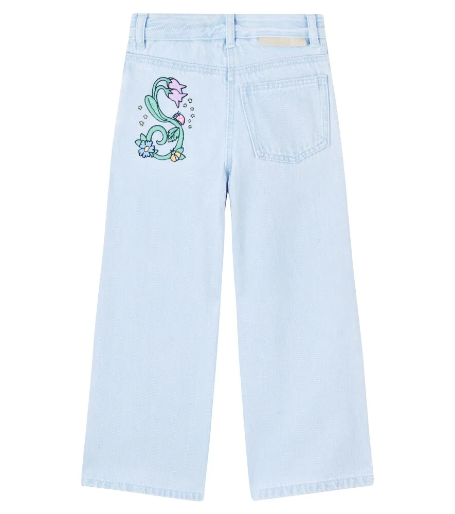 Вышитые джинсы с широкими штанинами Stella McCartney Kids, синий — фото 4