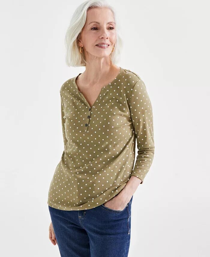 

Женская футболка Henley с принтом размером 3/4 Style & Co, зеленый