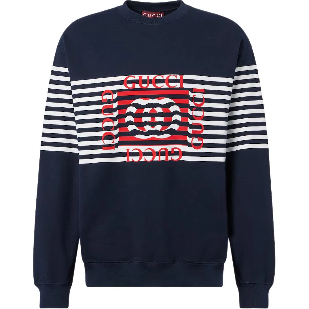 Свитшот из хлопкового джерси с принтом GUCCI, Marine Blue
