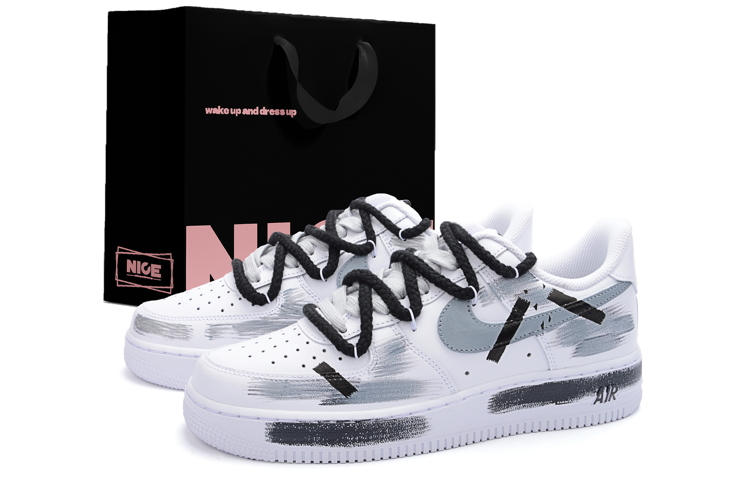 

Air Force 1 амортизация, износостойкие низкие скейтборд обувь unisex Nike, черный/белый