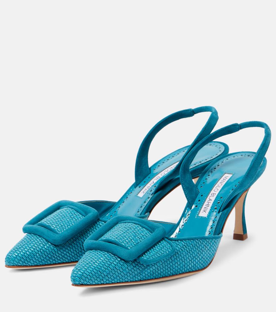 Maysli 70 босоножки-лодочки на запятой из рафии Manolo Blahnik, 4408 Turq/4018 Dblu — фото 4