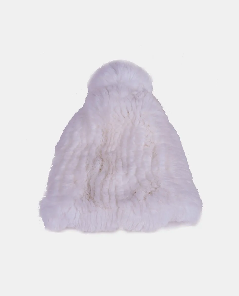 

Эластичная шапка из натурального меха белого цвета с помпоном IN.ES