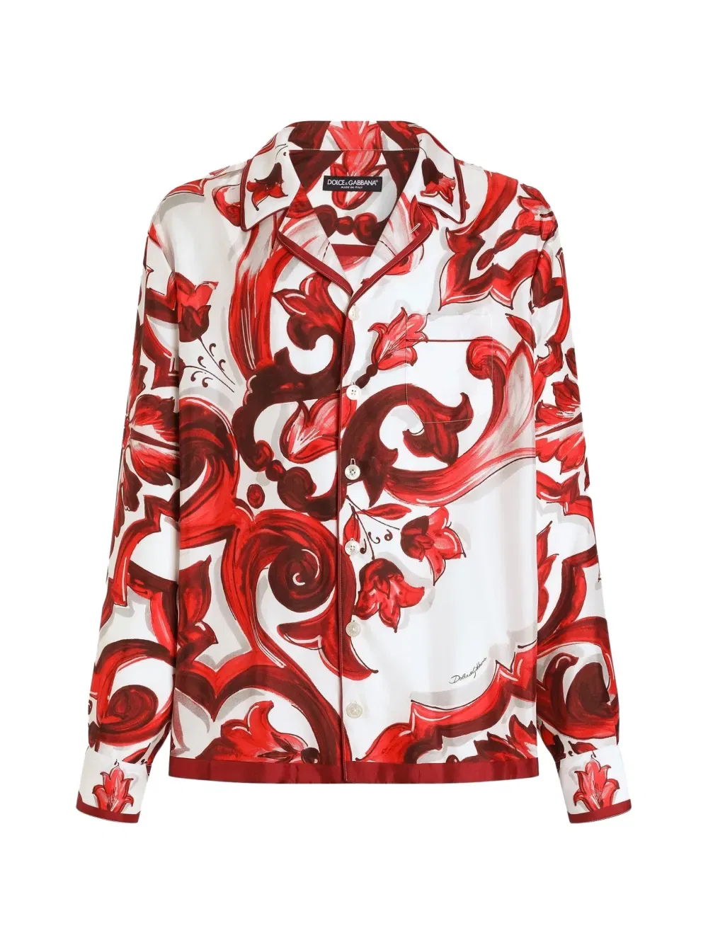 Рубашка из саржи с майоликовой печатью Dolce & Gabbana, красный