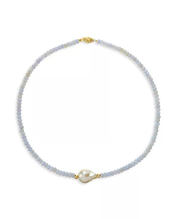 

Ожерелье из культивированного барочного пресноводного жемчуга (12–13 мм) и голубого кружевного агата (4–5 мм) из 14-каратного желтого золота Macy'S, blue