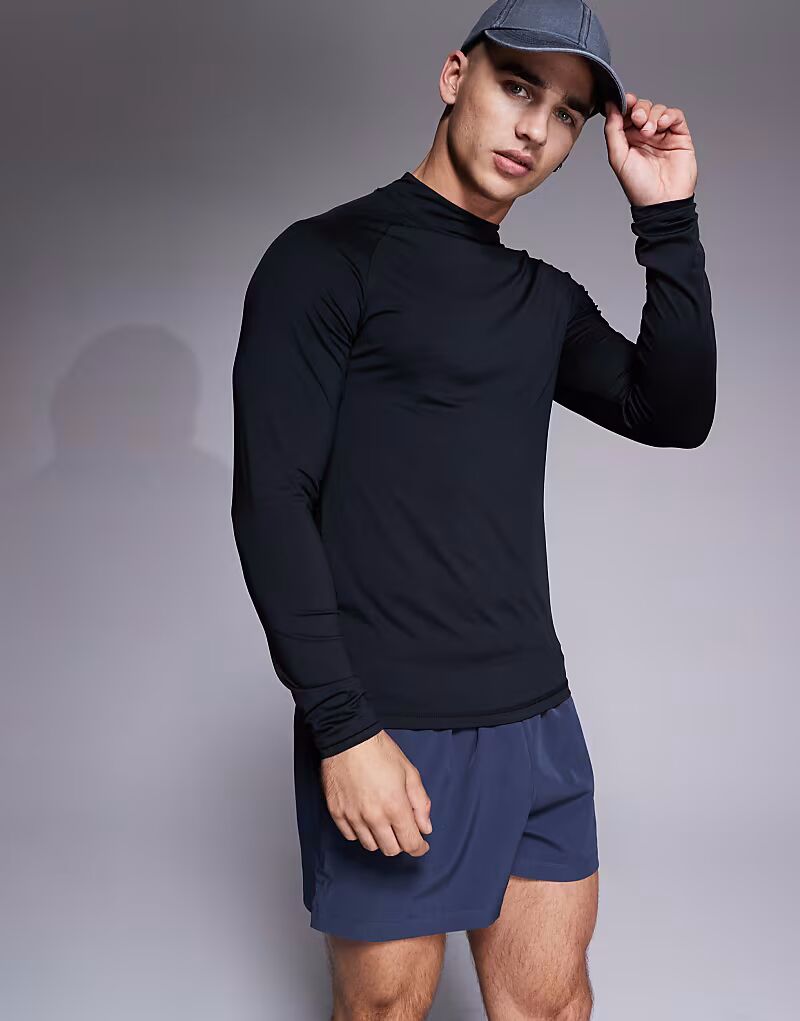 

4505 Icon Active Quick Dry Muscle Fit Base Layer — тренировочная базовая футболка с длинным рукавом и воротником-стойкой, черная