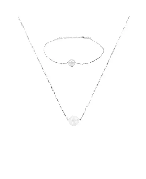 

Комплект из ожерелья и браслета из стерлингового серебра 18 карат с культивированным жемчугом Эбби Bearfruit Jewelry, silver