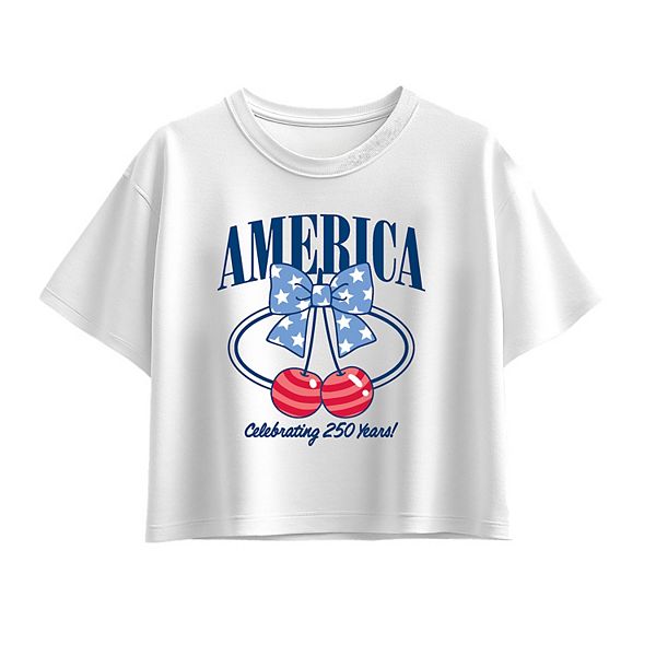 

Футболка Boxy с бантом и вишнями America 250 для девочек 7-16 Licensed Character, White