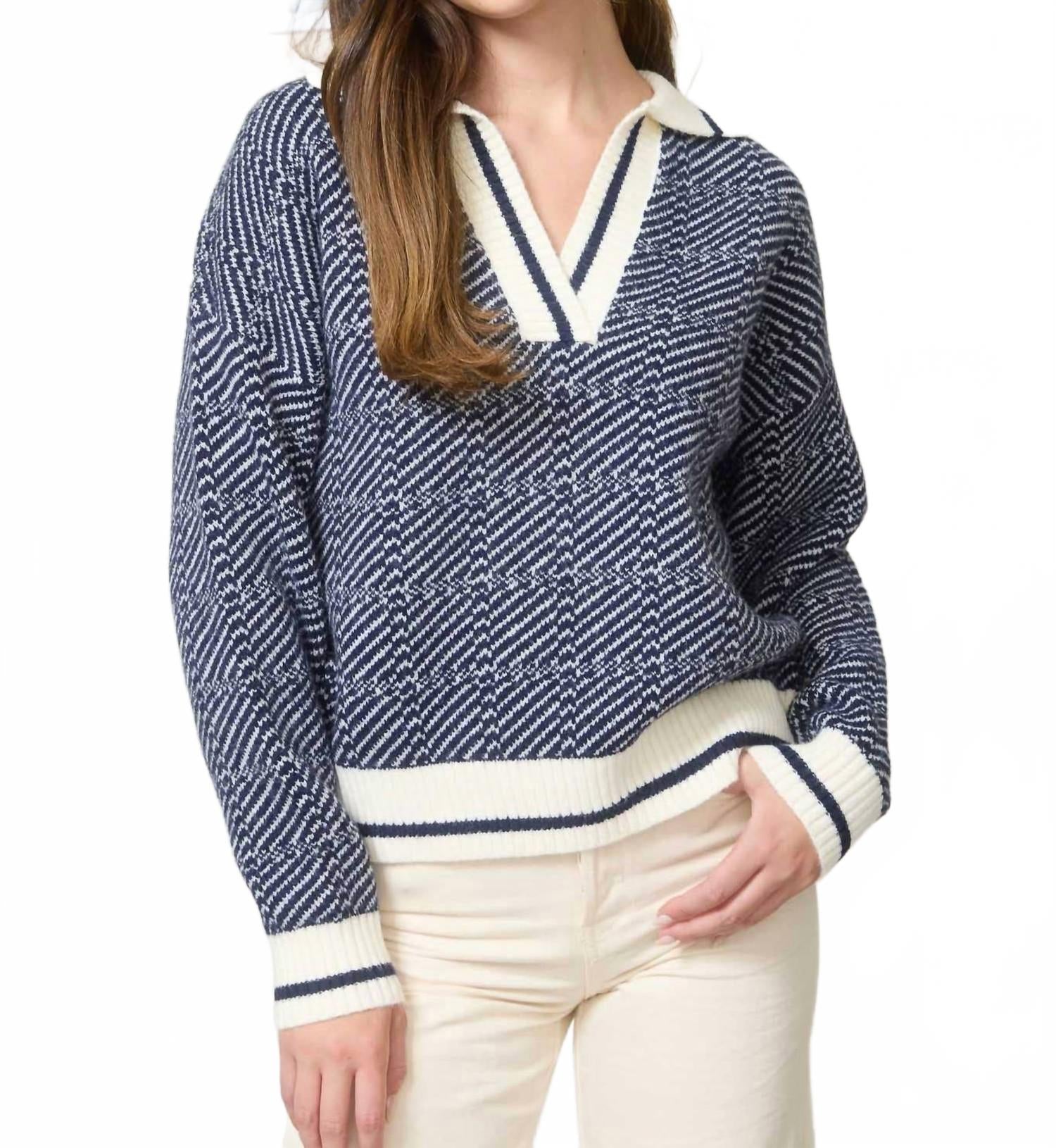 

Blu Pepper Свитер-пуловер Geo Stripe темно-синего цвета