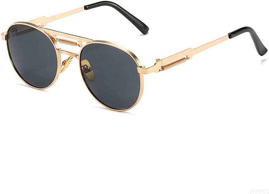 

Круглые солнцезащитные очки в стиле стимпанк, винтажные мужские, с защитой от УФ-излучения UV400, металлические, в стиле хип-хоп, женские, ретро-очки KTUCN, Gold Black