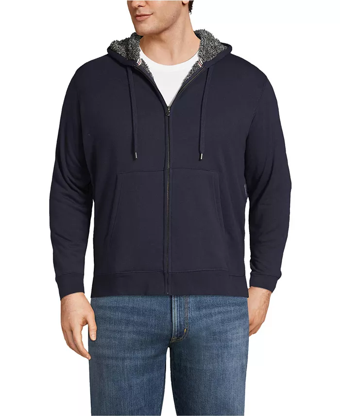 

Большая и высокая утепленная толстовка с капюшоном на молнии Serious Sweats Lands' End, синий