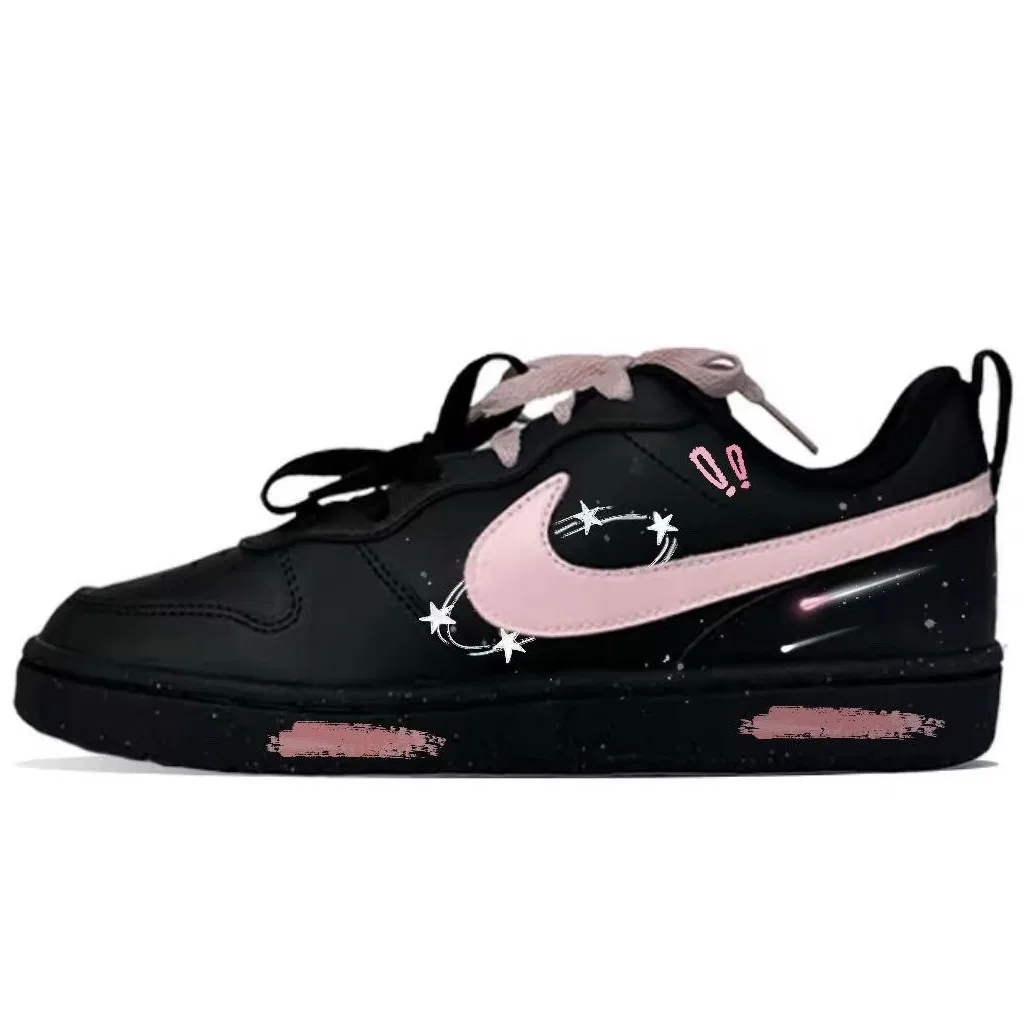 Кроссовки для скейтбординга Court Borough Pink Night Sky Leather Low top Kids', черно-розовые, для подростков Nike, Black Pink