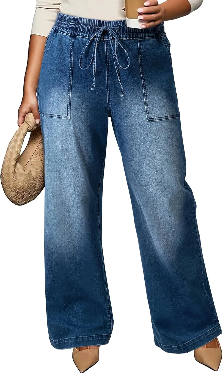 

Eytino женские джинсы Plus Size High Waisted Straight Leg