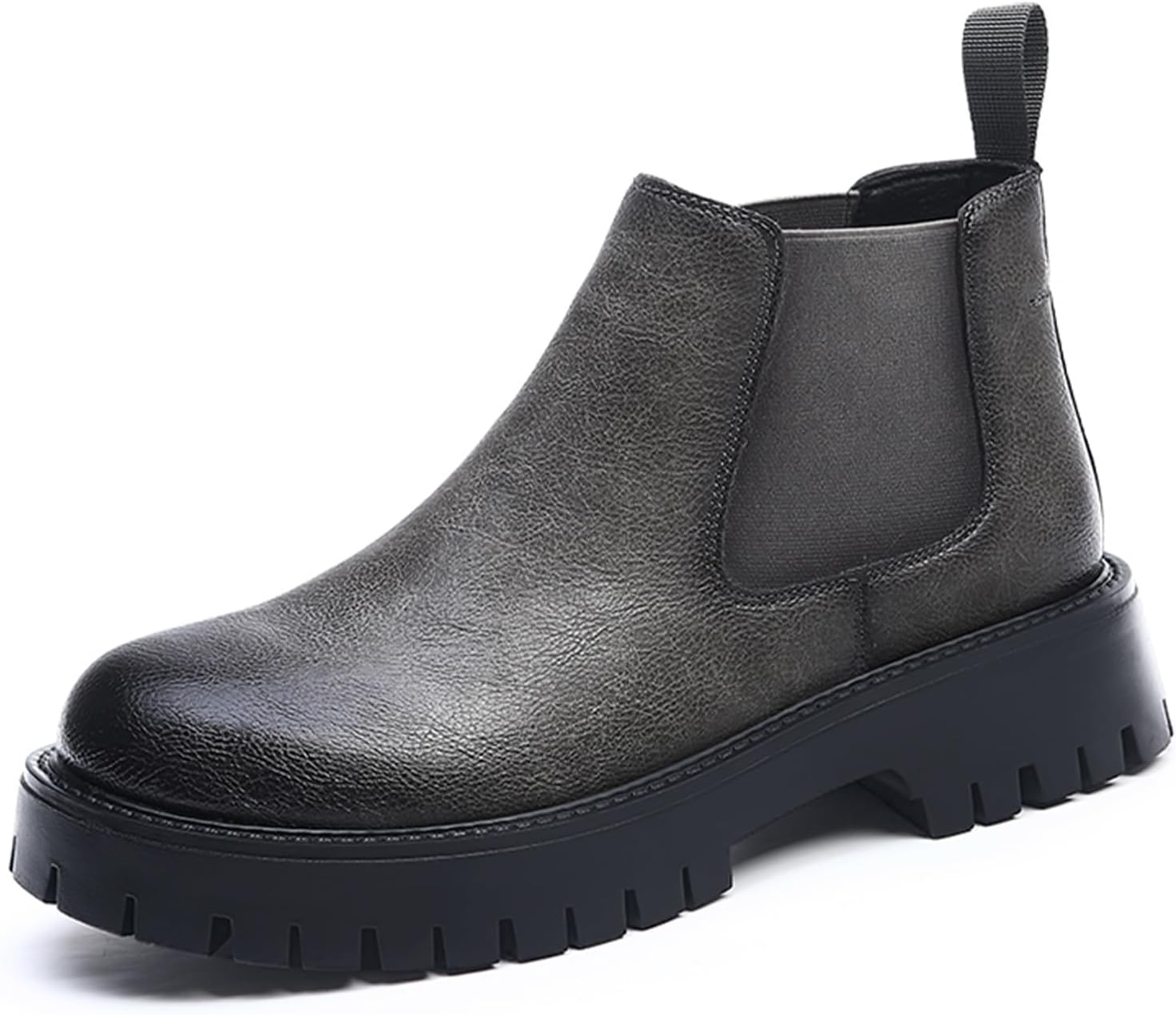 

Мужские ботинки Челси на массивной подошве из натуральной кожи, роскошные с круглым носком, рифленой подошвой, без шнуровки, для улицы, противоскользящие, амортизирующие, ботинки до щиколотки Nekgnl, серый