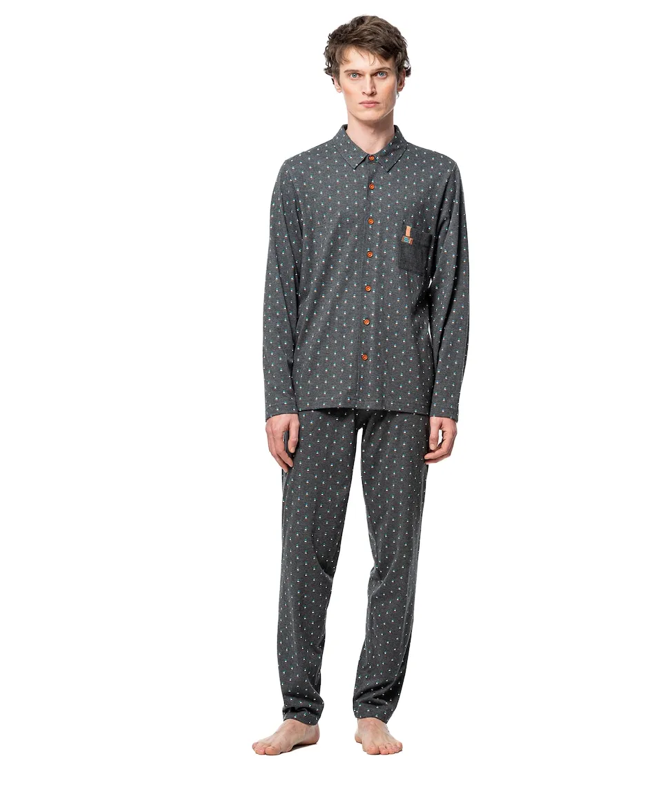 

Мужская открытая пижама из трикотажа с классическим принтом SOY, серый