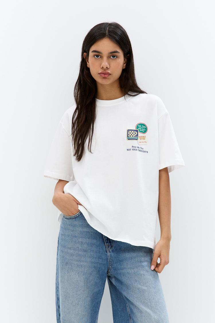 

Футболка с изображением чайного пакетика Pull And Bear, белый