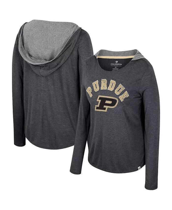 

Черная женская футболка с капюшоном Purdue Boilermakers с длинными рукавами и эффектом потертости Хизер Colosseum